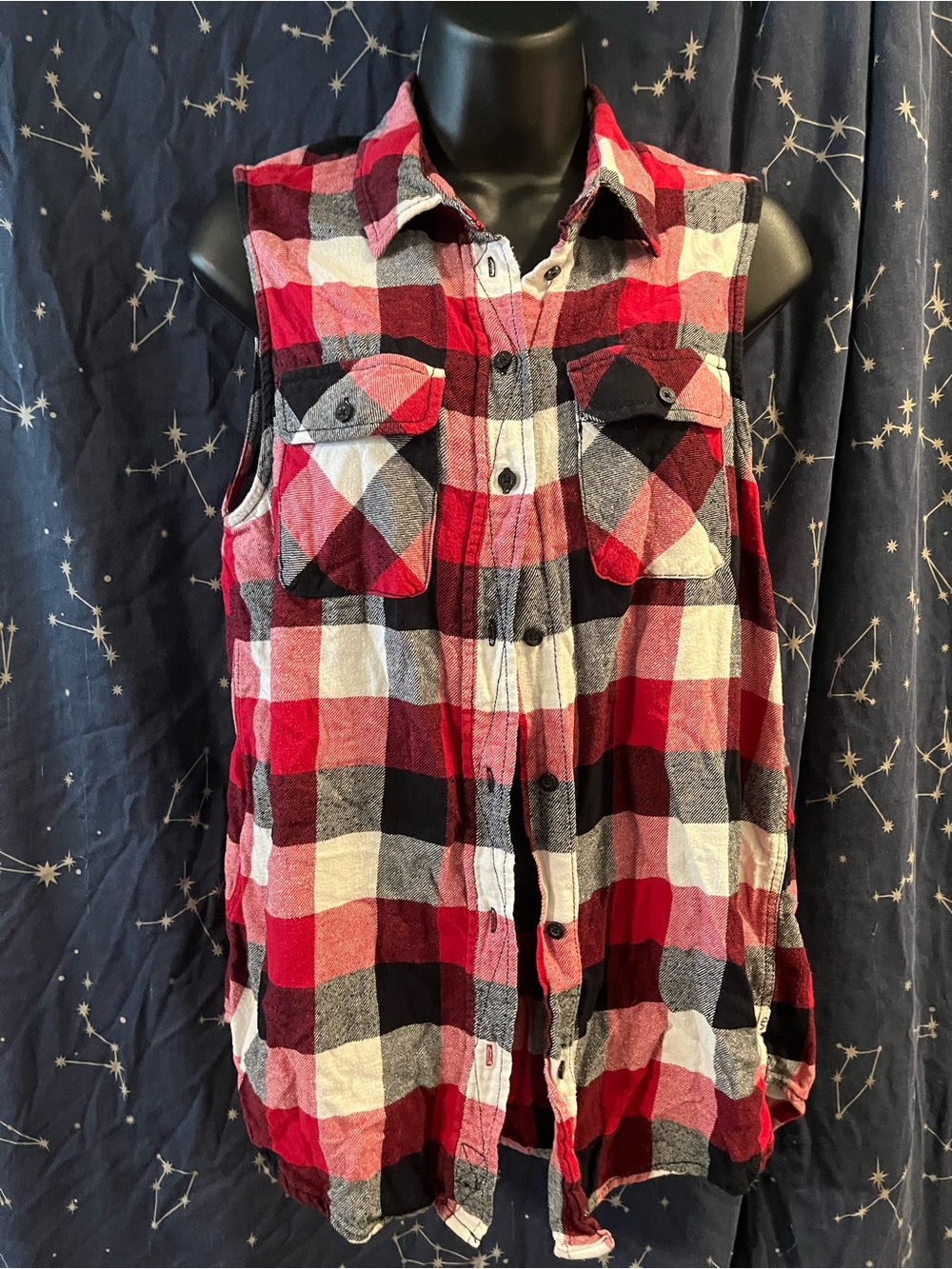 Garage Red Plaid Sleeveless Flannel Shirt